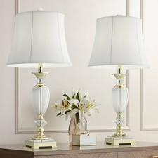 Traditional Table Lamp Set of 2 Faceted Crystal Brass for Living Room Bedroom