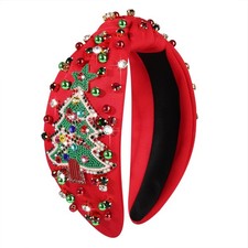 Christmas Headband Beaded Tree Knotted Red Green Jeweled Crystal Xmas Bands