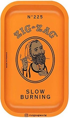 ZIG-ZAG Small Metal Rolling Tray with Orange Design, 10.75'' x 6.5''