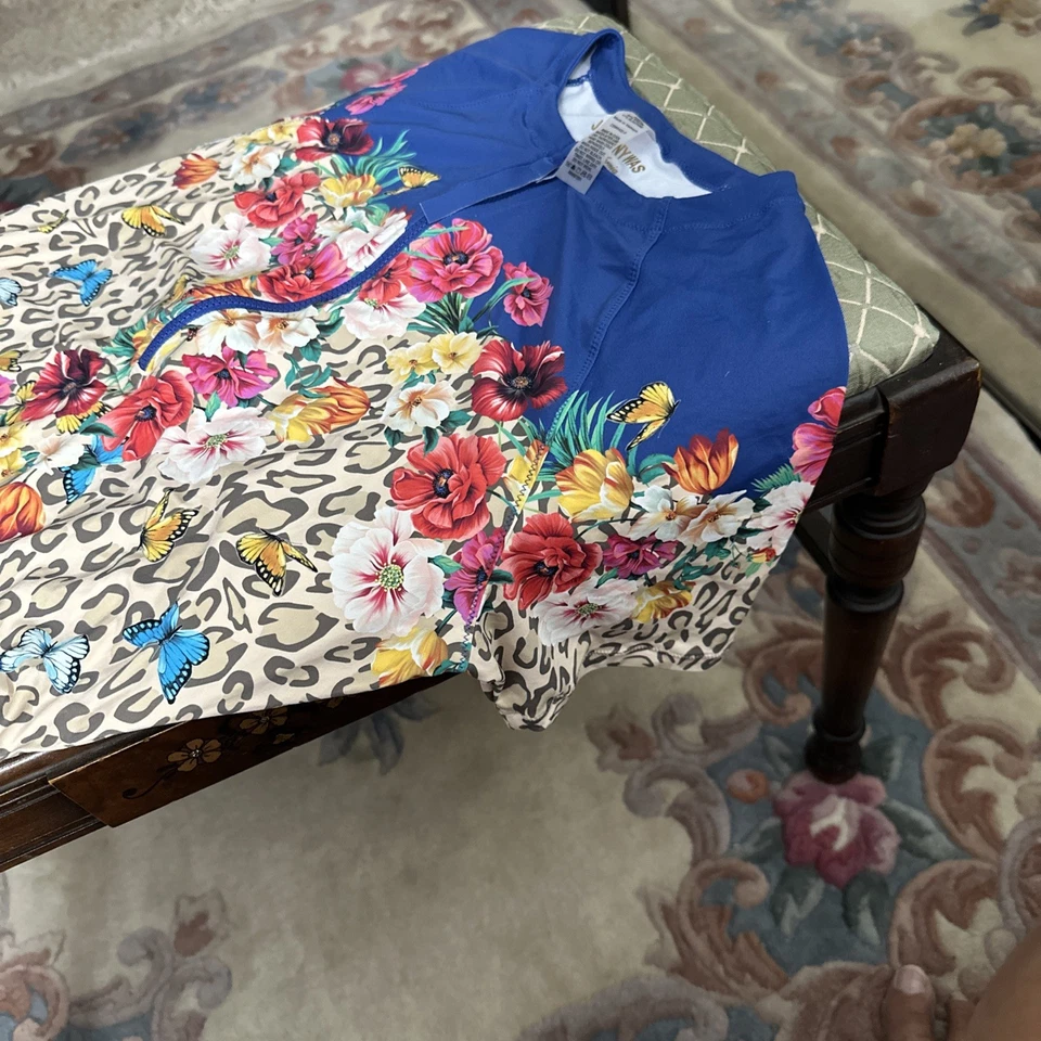 Top Johnny Was California Talla M Azul Floral Leopardo Con Cordón Laterales Foto 2 de 4