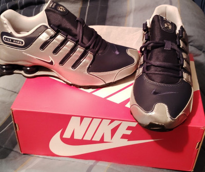 Nike Shox Silver Navy Low Top Sneakers Lace Up Athletic Running Shoes Men