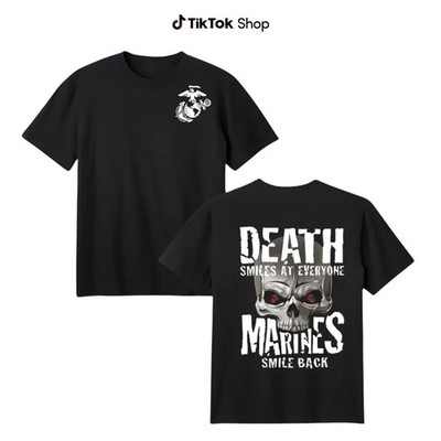 USMC Death Smiles Skull T-Shirt, Vintage Streetwear Marines Graphic Tee