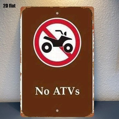 Vintage No ATVs Brown Metal Sign Offroad Ban Cabin Rustic Home Wall Art Plaque