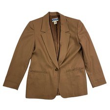 VTG Pendleton 100 Virgin Wool Tan Brown 1 Button Blazer Jacket L/S Size 8