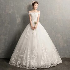 White Boat-Neck Wedding Dresses Off-Shoulder Floor-Length Formal Bride Gowns
