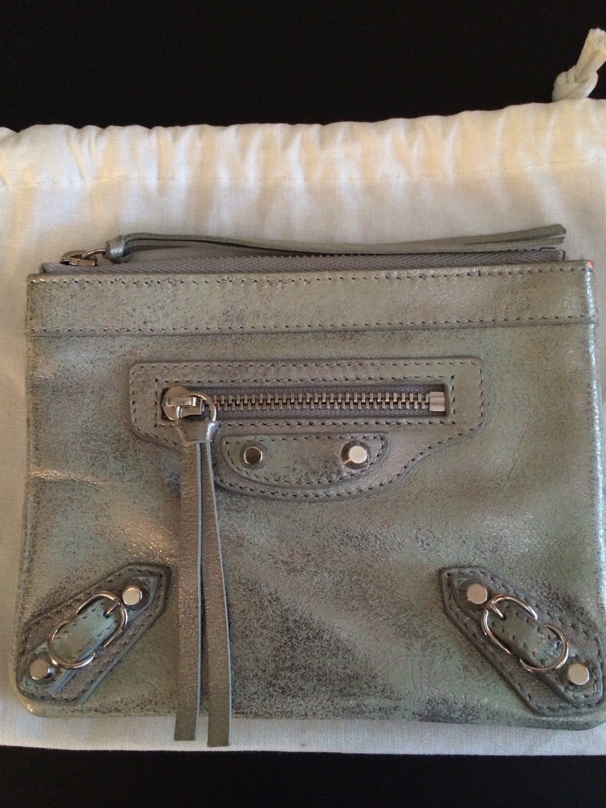 Balenciaga Metallic Silver Zip-Around Studded Women's Wallet Coin Purse *Rare*