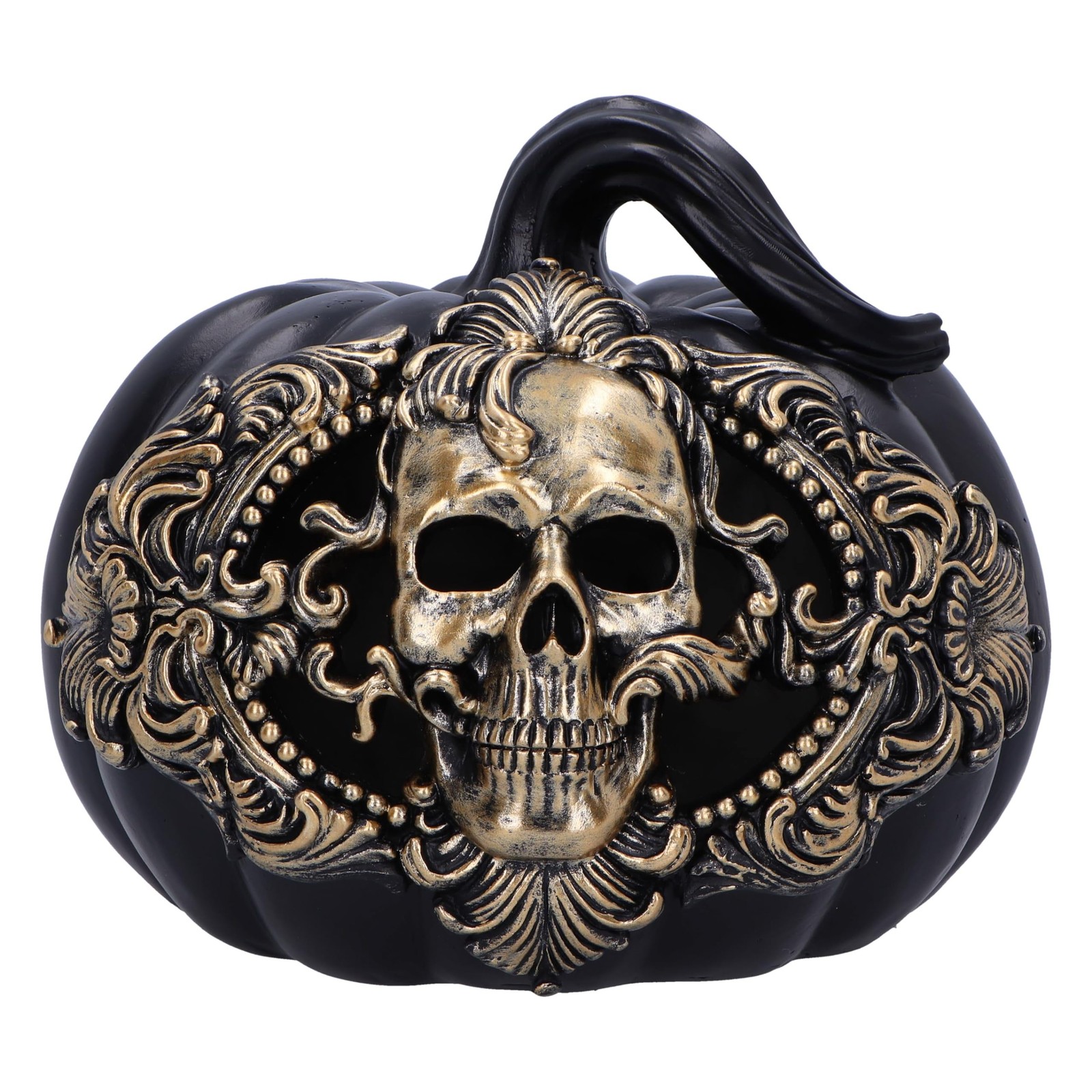 Nemesis Now Baroque Harvest Pumpkin Skull 16.7cm, Resin, Black Pumpkin and Gold