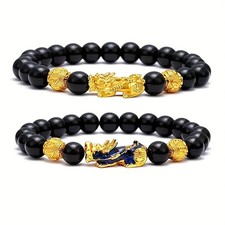 2pcs Natural Tiger Eye Pixiu Bracelet Men Women Wealth Lucky Charm Jewelry Gift