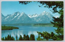 Vintage Teton Range Across Jackson Lake Wyoming Photochrome Postcard