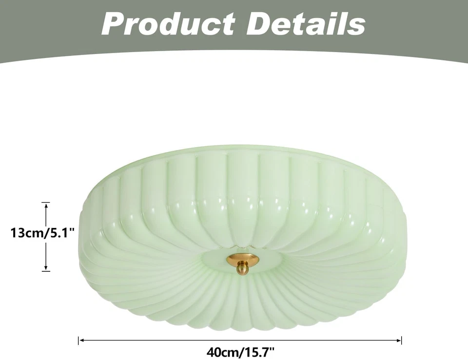 Iluminación Lámpara de techo de montaje empotrado de vidrio verde nórdico vintage redonda semi empotrada M Foto 2 de 4