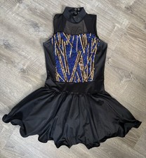 Figure Skating Dress Blue And Gold And Black 14 Inch Waist Size Medium