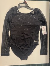 Justice Girls Black Long Sleeve Leotard Mesh Dance Gymnastics XL 16-18