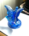 Gorgeous FENTON butterfly on branch iridescent sapphire blue H.P.signed Sponsler