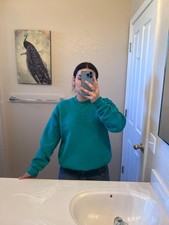Vintage 90s Lee Heavyweight Cotton Blend Blank Crewneck Sweatshirt Teal USA Made