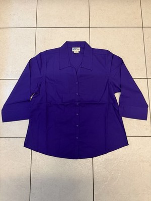 Las Olas Shirt Womens Size M Purple Button Up Wrinkle Resistant 3/4 Sleeve