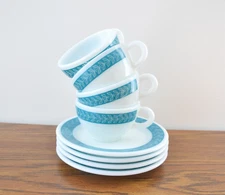 Set of 8 Pcs Pyrex Corning Tableware Laurel Leaf  Turquoise Bread Plates & Cups