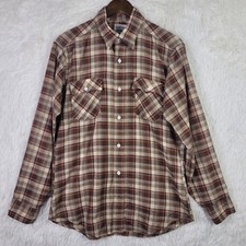Vtg Levis Mens L Tan Red Plaid Long Sleeve Button Up Shirt Western Equestrian