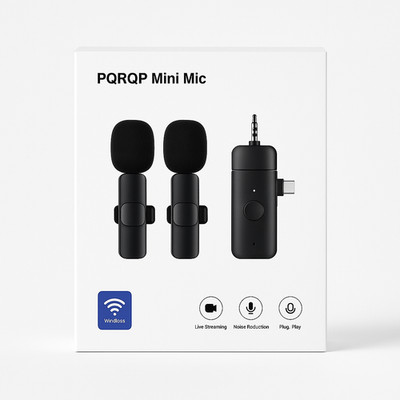 PQRQP Wireless Mini Mic 2 Pack Lavalier USB-C Lightning