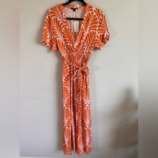 Ador Orange and White short Sleeve Maxi Sundress 100% cotton