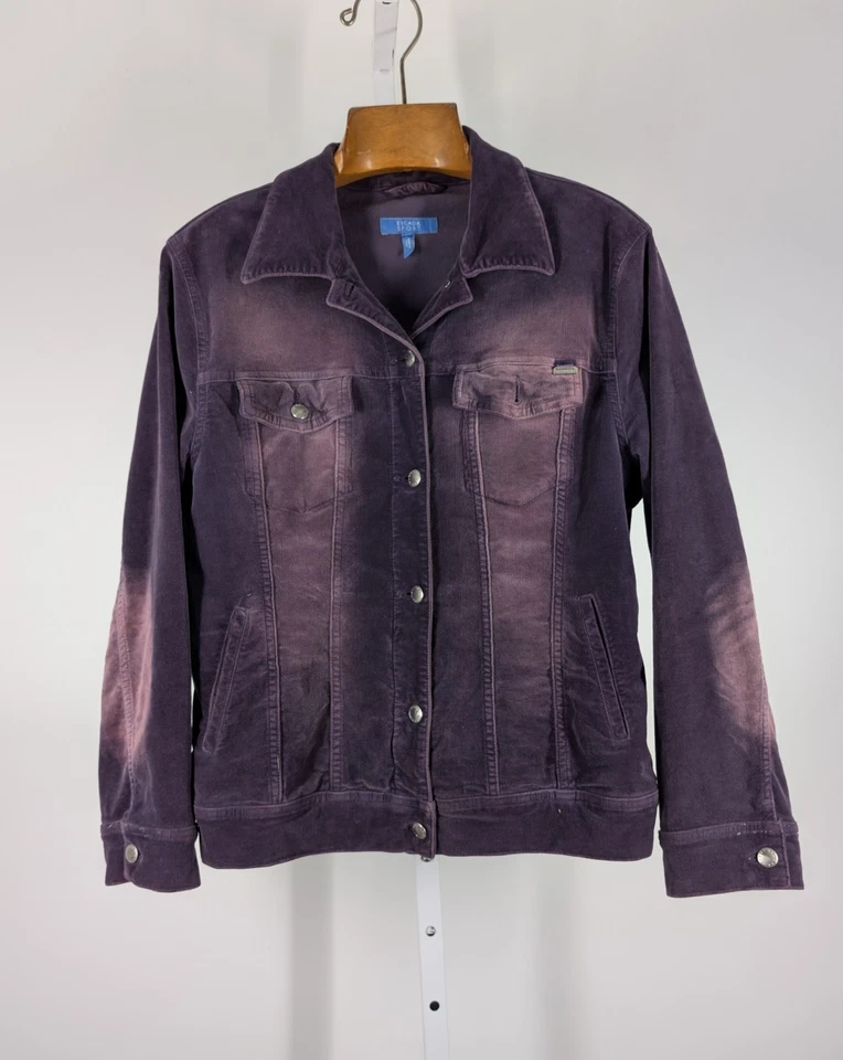 Jaqueta Escada Sport Vintage Y2K Veludo Desbotado Denim Caminhoneiro Roxa 42 Itália 38"  - Imagem 2 de 4
