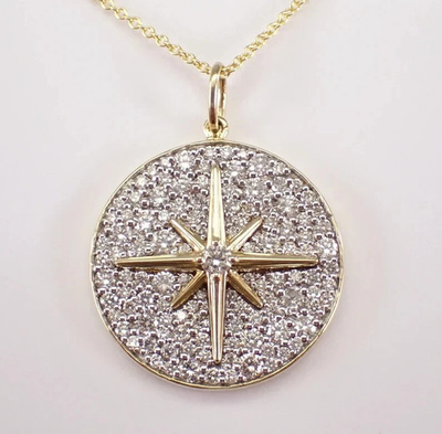 #ad 2Ct Round Cut Real Moissanite North Star Charm Pendant 14K Yellow Gold Plated $145.00
