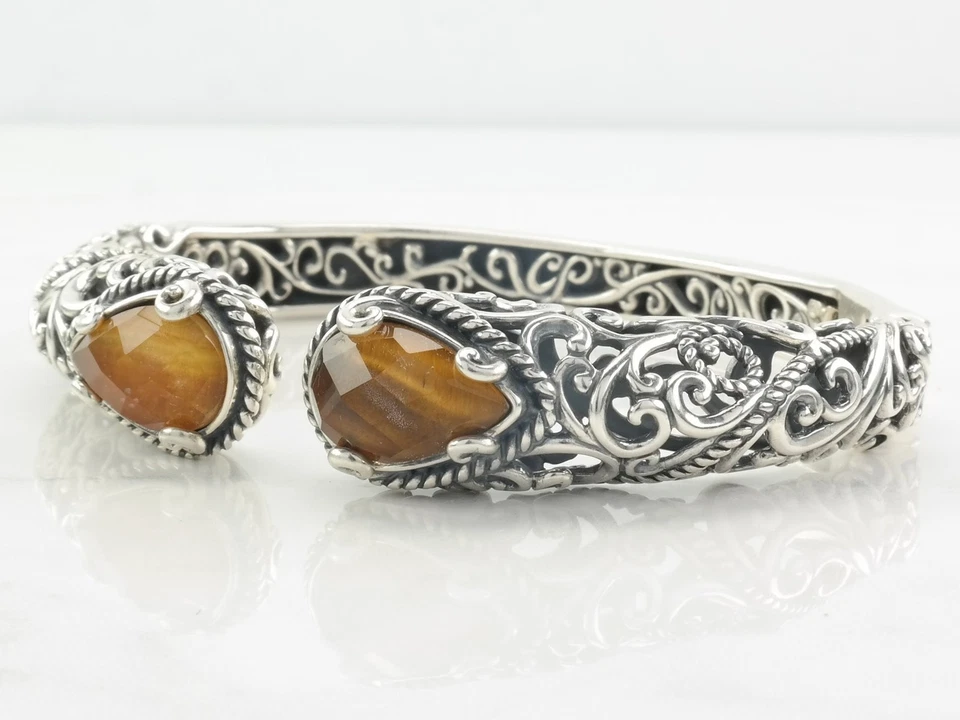 Brazalete doblete ojo de tigre amarillo Carolyn Pollack de plata de ley Foto 2 de 4