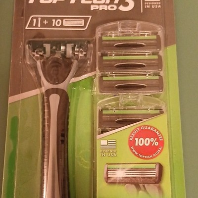 TopTech PRO 3 Cartridge Razor 3 Blades, 10 Cartridges, Stainless Steel