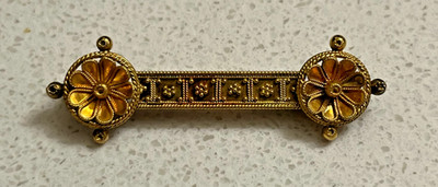 ANTIQUE Etruscan Revival Bar Brooch - C-Clasp - Handmade Hollow Construction 3g