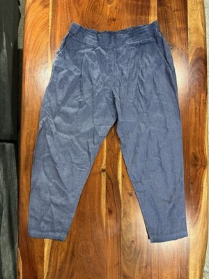 Palladium Moda Blue Linen Elastic Waist Pleated Men's Casual Pants Size 44