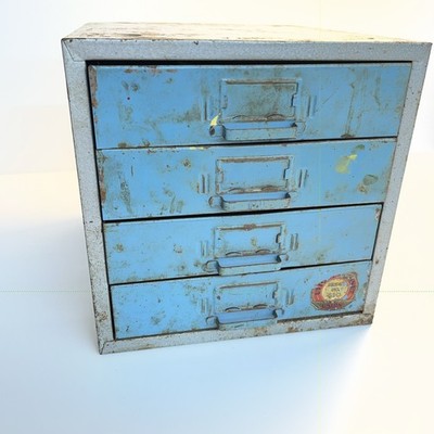 Vintage Union Tool Chest Model 410 Metal 4 Drawer Box With Contents