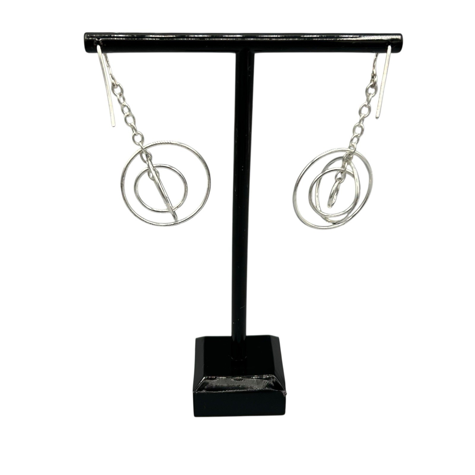 Silver Tone Geometric Circle Dangle Earrings Drop… - image 8