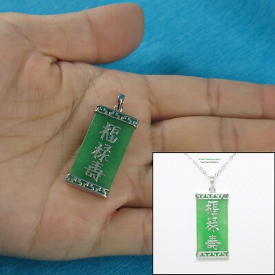 Massiver 925 Sterlingsilber Drei Sterne Glück auf grüner Jade Tafel Anhänger - TPJ