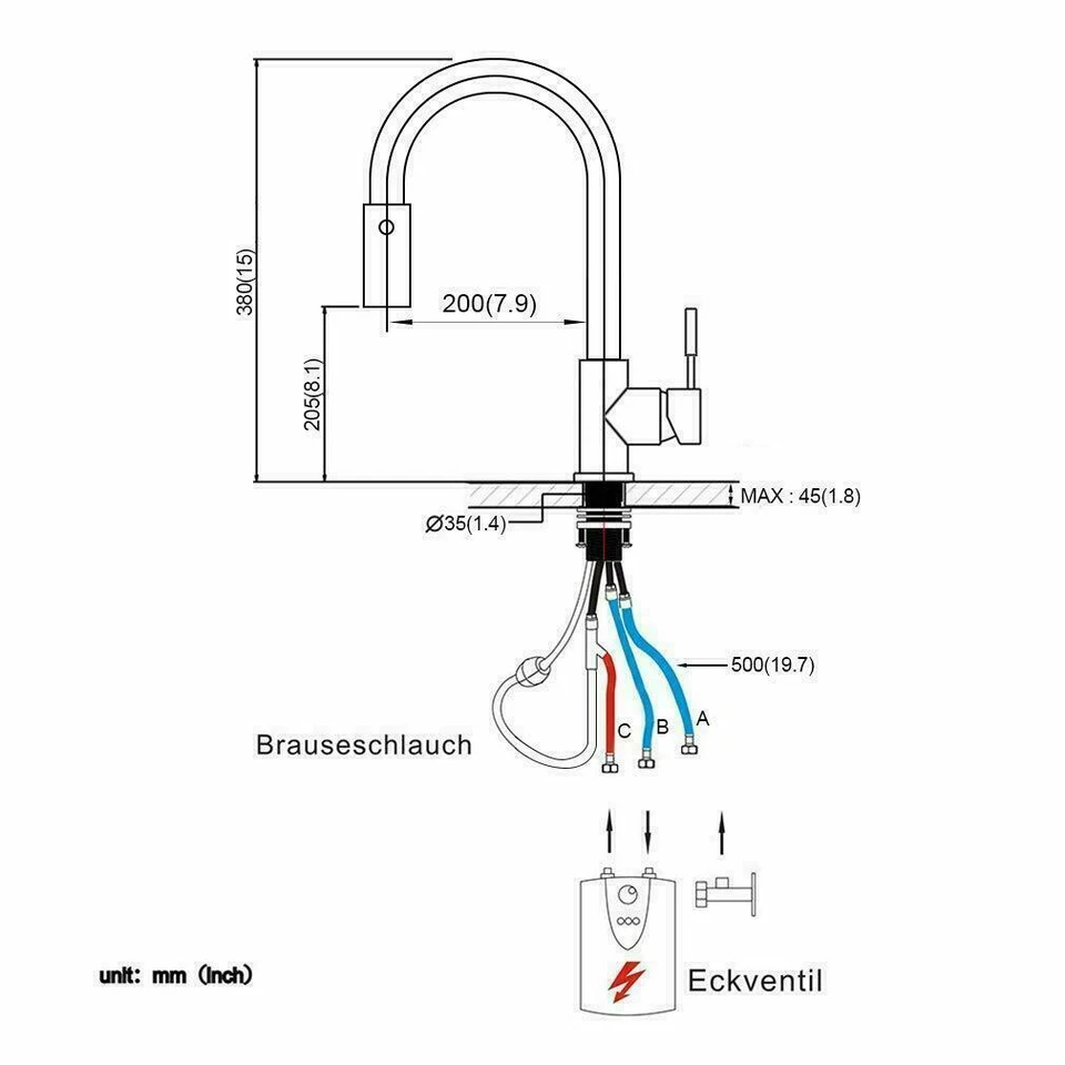 Wasserhahn Küche Niederdruck 360° Küchenarmatur Ausziehbar Brause Einhandmischer - Bild 2 von 4