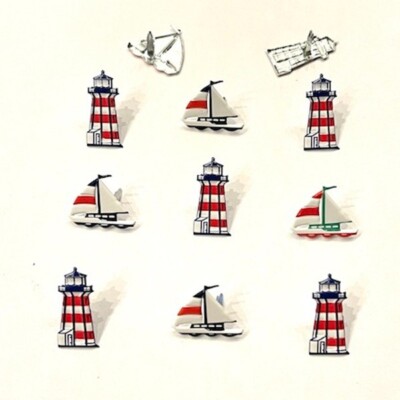 LIGHTHOUSE & SAILBOAT  SCRAPBOOKING DECORATIVE BRADS EYELET OUTLET 8 PCS