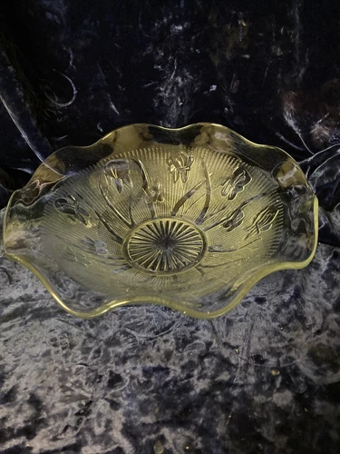 Jeanette Iris & Herringbone Clear Depression 11 3/4" Glass Bowl