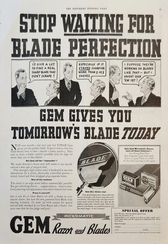 1936 Gem Razor Blade Shaving Vintage AD Stop waiting for perfection | eBay
