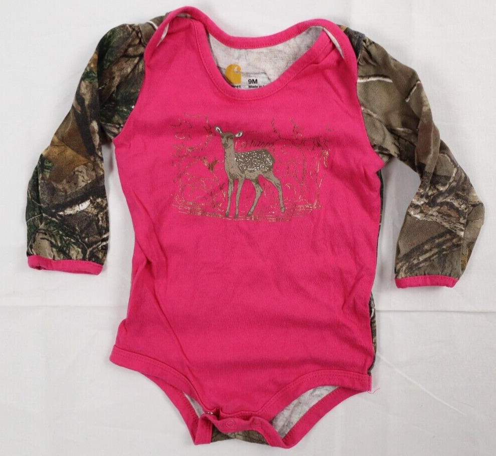 Carhartt Baby Girl Months 9M Long Sleeve Deer Hunting Pink Camo