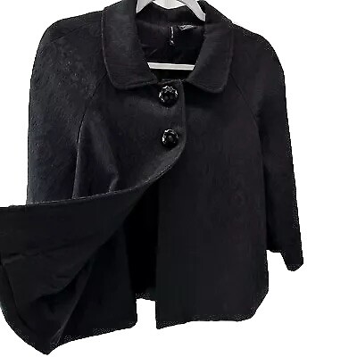 New Directions Black Jacquard Swing Coat Blazer Size L 3/4 Sleeve Button Front - Picture 3 of 9
