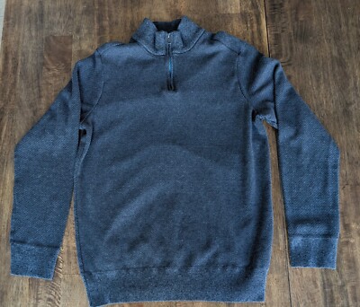 Robert Graham 1/4 Zip Pullover Sweater Men's XL 100% Cotton Gray Slim Fit