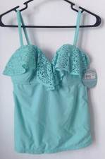 NWT Catalina Teal Cream Tankini Ruffle Bathing Suit Swimsuit Top Small 4-6 NEW 