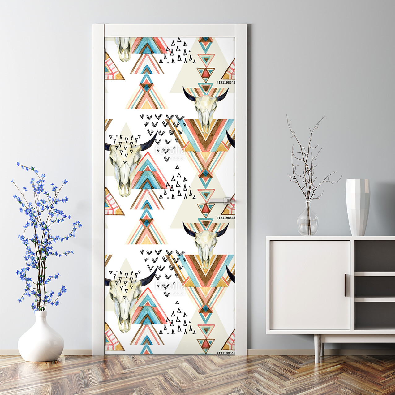 Boho Bulls Colorful Pattern Bubble-Free Door Decal Sticker Decor