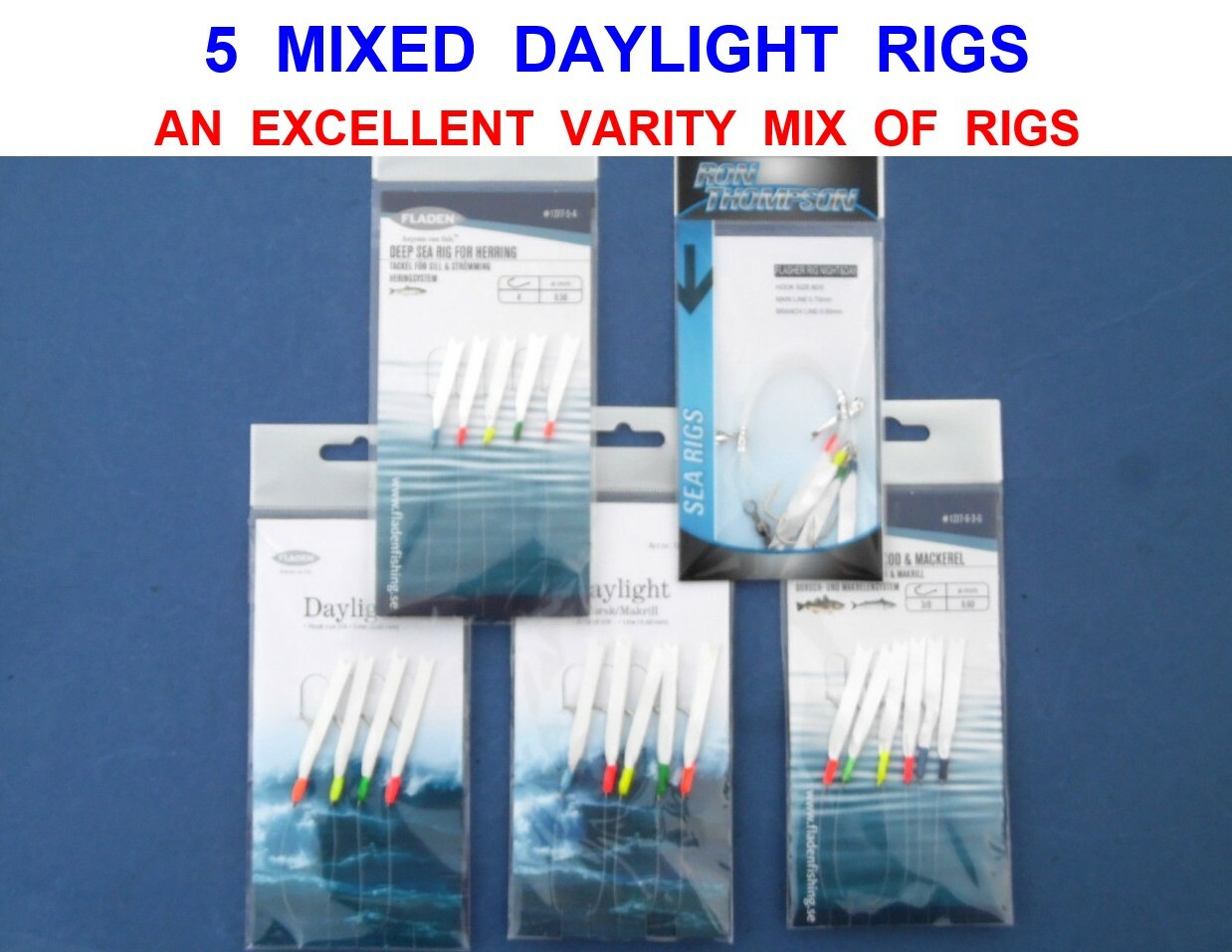 5 MIXED DAYLIGHT RIGS BOAT KAYAK SEA FISHING LURES COD POLLOCK MACKEREL FEATHERS