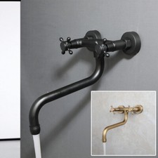 Antique Brass/Black Bathroom 2 Handle Wall Mounted Faucet Bathtub Sink Mixer Tap