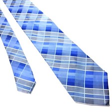 Calvin Klein Blue Silk Tie Woven Skinny Plaids  Stripes