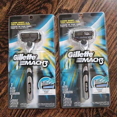 2  Packs Gillette Mach3 Nano-Think Men's Razor 1 Handle + 1 Cartridge, 3 Blades 