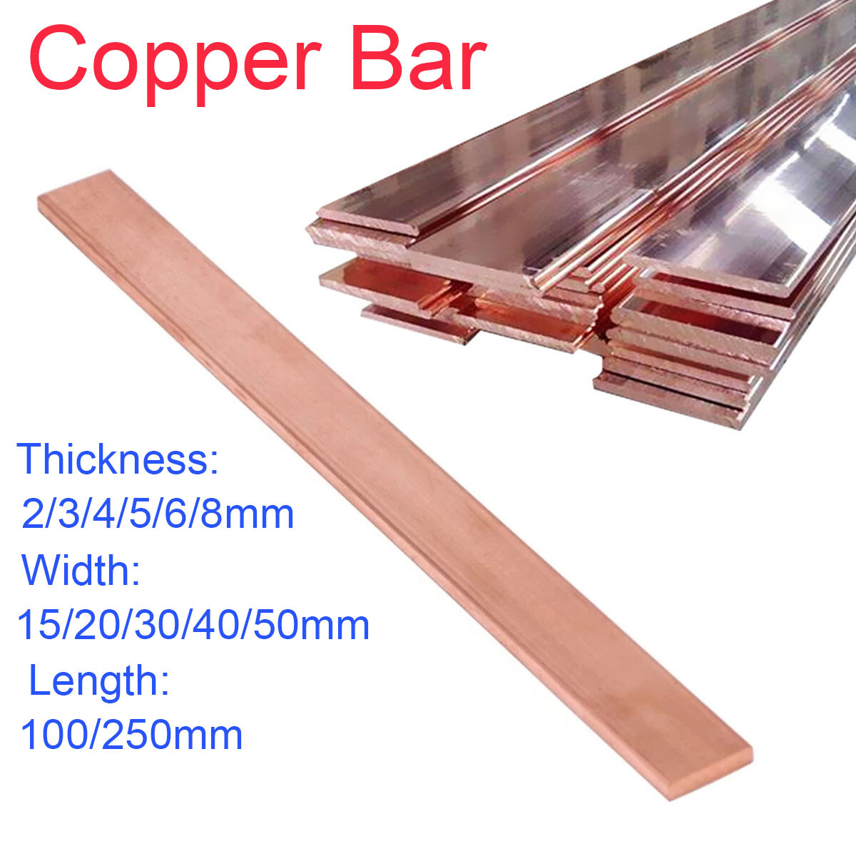 Uxcell Copper Flat Bar, 0.2" Thickness X 0.98" Width X 7.87" Length Copper Bus Bar Stock Plate
