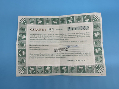 Rolex Certificate Guarantee Warranty For a A serial Air King 14010