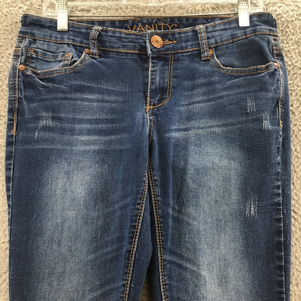 Vanity Skinny Jeans Womens 29W/30L (actual 32x29) Blue Denim Cotton Blend Button - Image 2 of 4