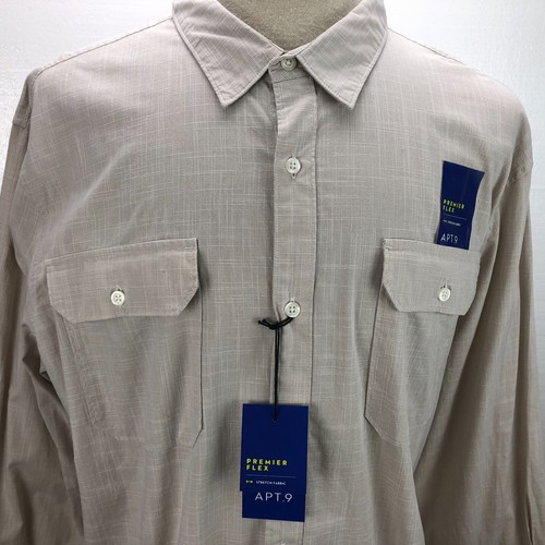 APT. 9 2XL XXL Solid Tan Slim Fit Flex Long Sleeve Button-Up Casual Men's Shirt - 第 2/8 張圖片