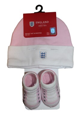 England Baby Mädchen Set Cap & Bootes Mütze und Socken Weiß Rosa 0 - 6 Monate